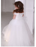 Beaded Off Shoulder Ivory Lace Tulle Flower Girl Dress